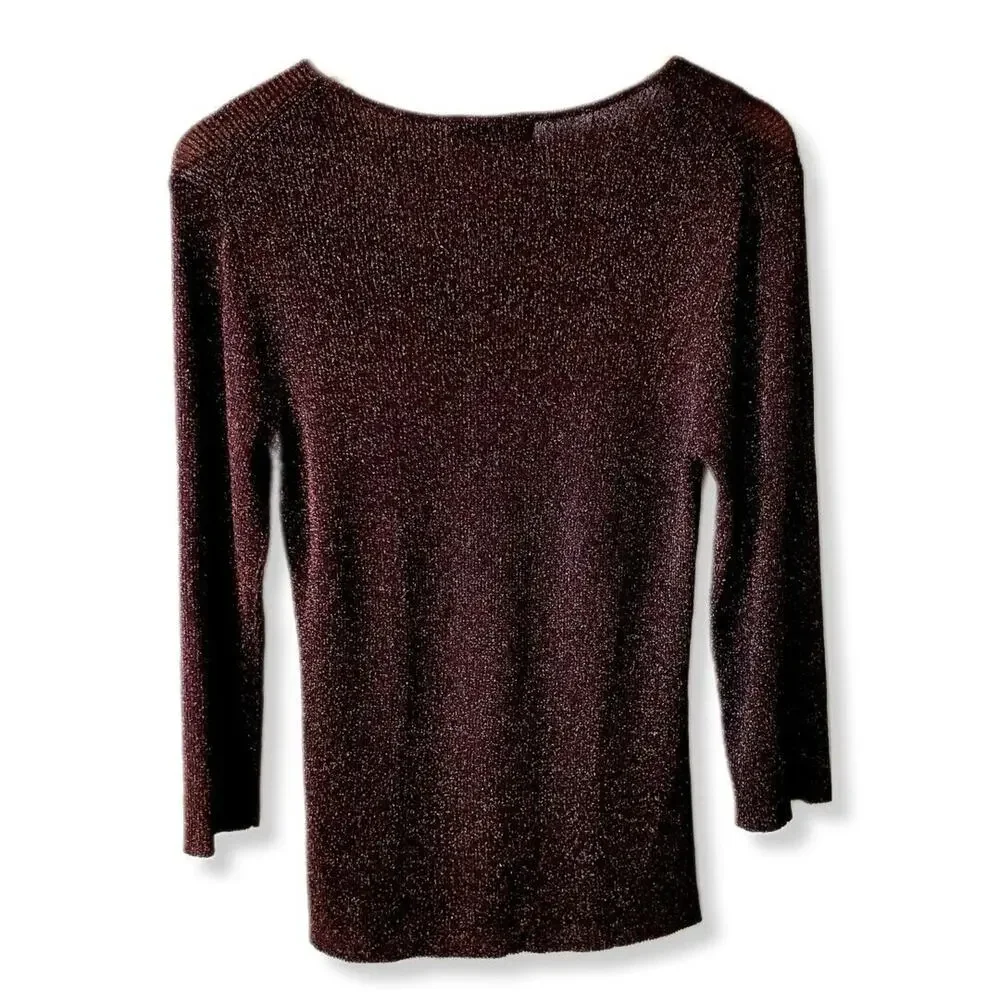 Vtg 90s Rib Knit Brown Metallic Top M Neutral Holiday Cocktail Fall Sally Owens